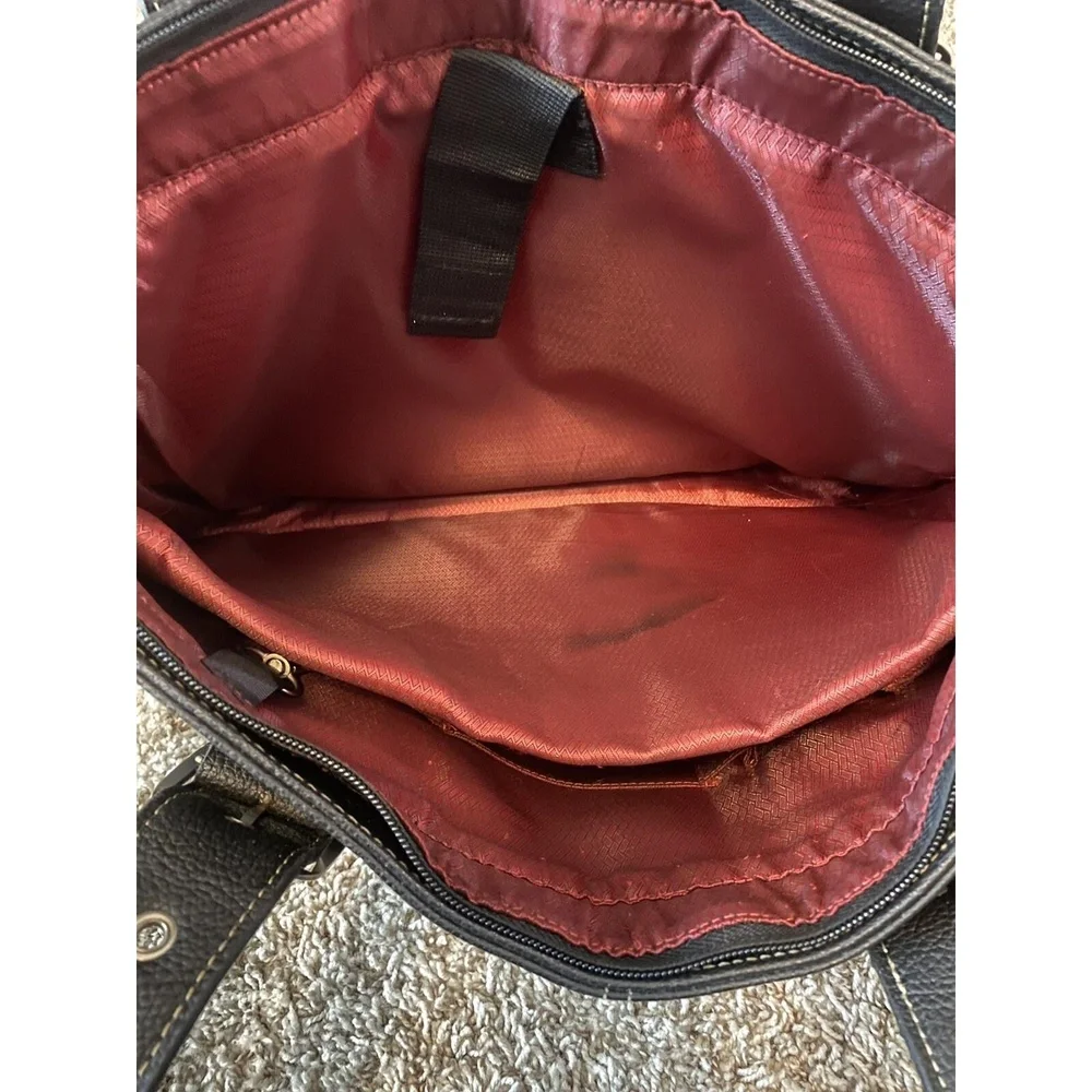 SOLO Black Leather Double Strap Computer Laptop Bag - Large with Red Interiors